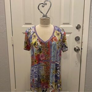 Johnny Was Red and Yellow Graphic Short Sleeve Tee